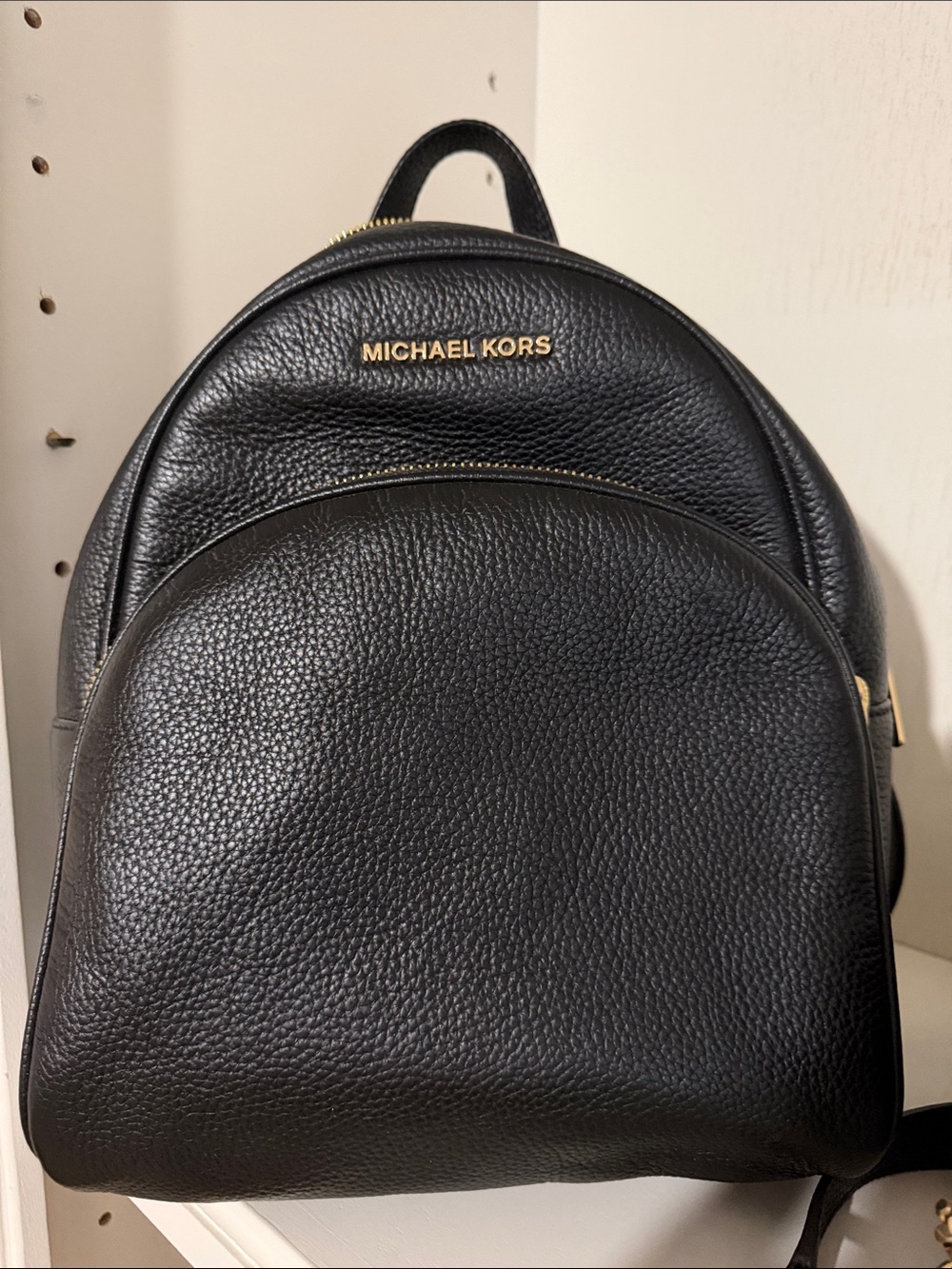 Michael Kors Black Pebbled Leather Backpack with Gold Logo
